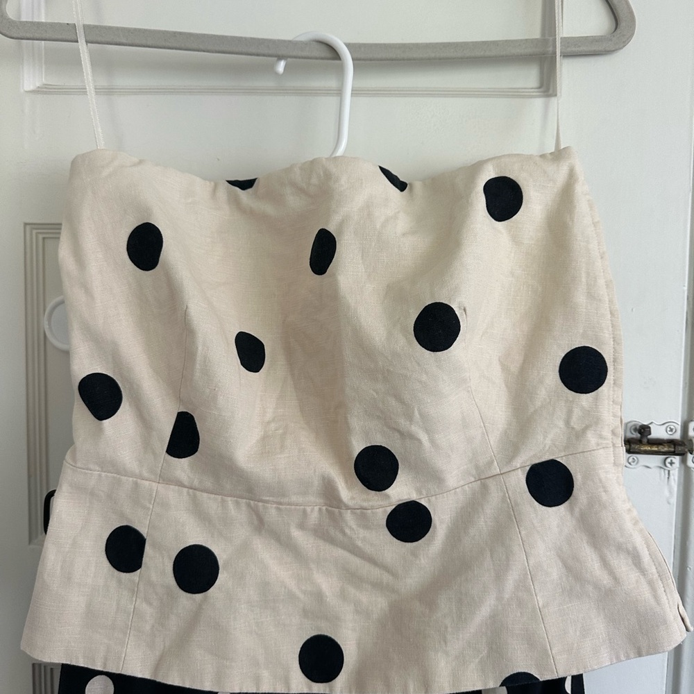 Sezane Strapless Polka Dot Jumpsuit in Cream and Black - Picture 2 of 4